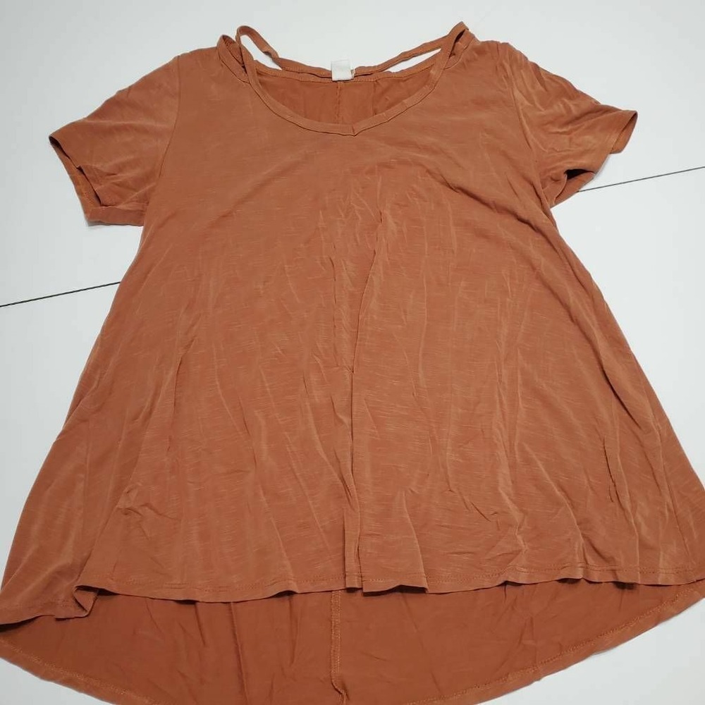 CY Fashion Womens Tunic Top Brown Space Dye Hi Lo Hem Scoop Neck Stretch